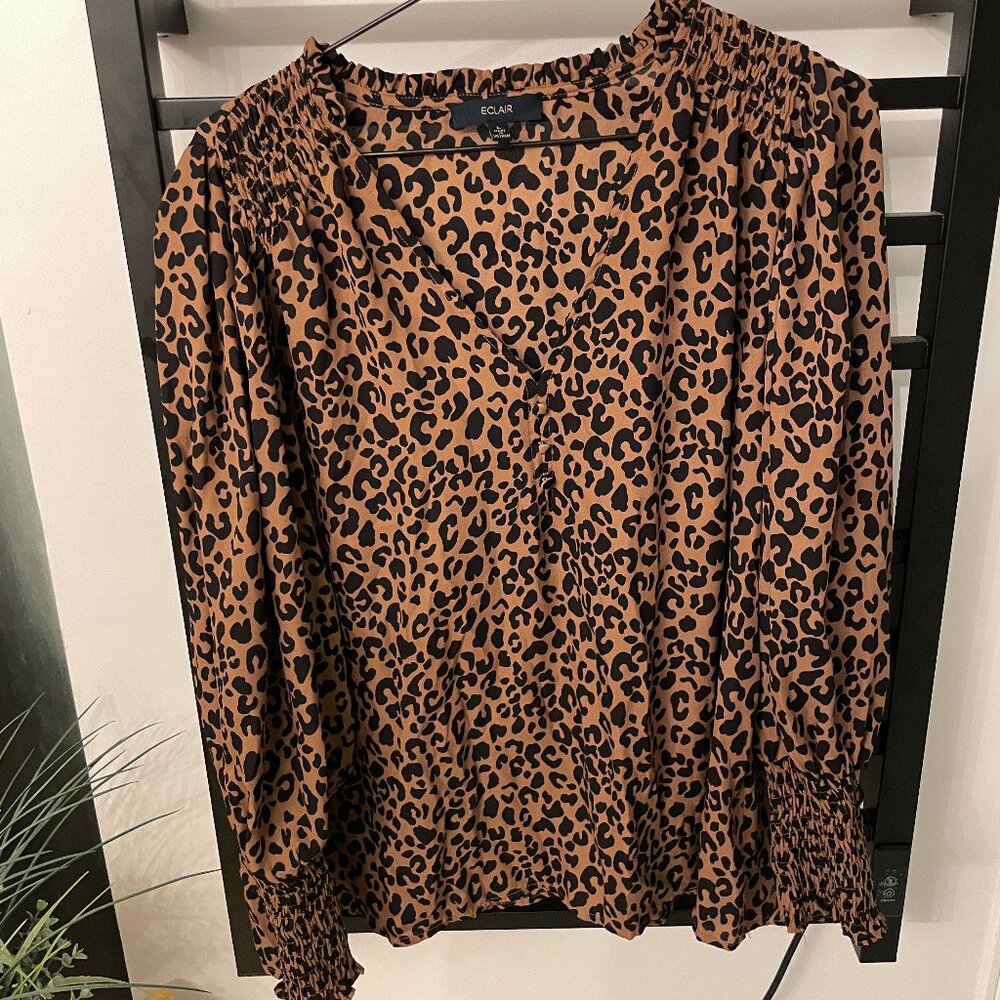 Eclair Leopard Print Blouse | Long Sleeve | Size L